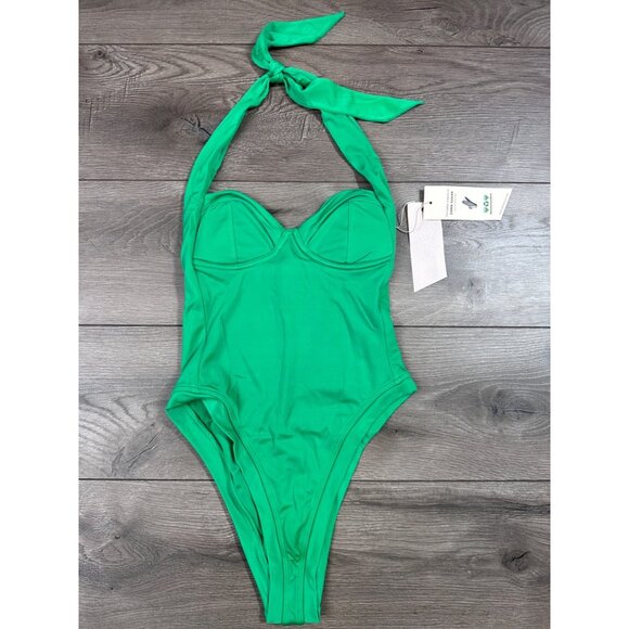 We Are HAH Swimsuit Bodysuit Free People Pull It Thru Bodycon Green Small NWT - Picture 2 of 9